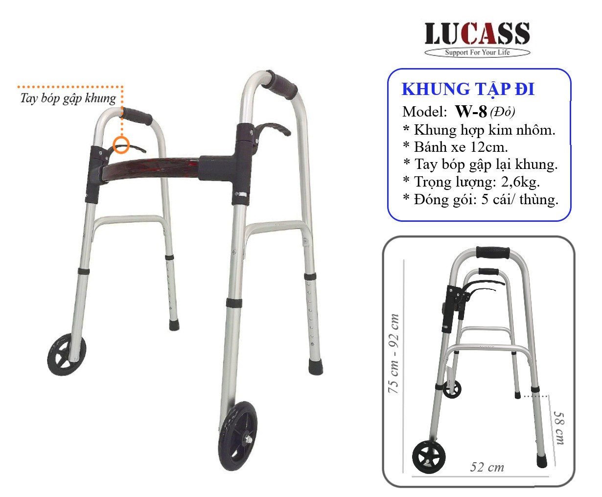 Khung tập đi bánh xe lớn W-8